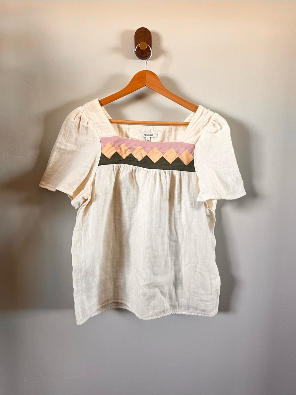 Madewell Embroidered Square-Neck Cotton Top in Cream